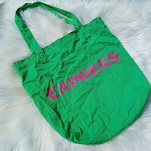 Express Tote Bag Green Pink Purse Grocery Carrier Sack Shoulder Strap Casual Gym